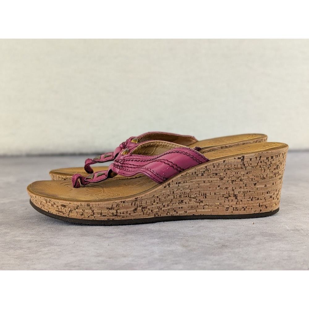 Clarks Womens Purple Wedge Sandals Cork Heel Thong Slide 5271 Size 6.5M